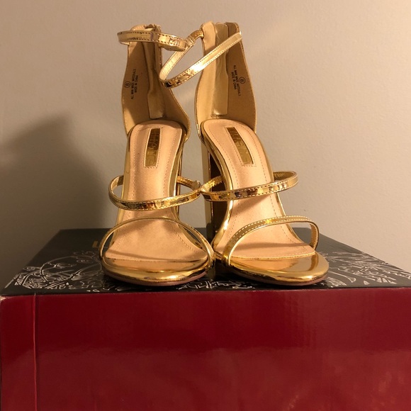 gold platform block heels